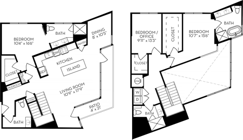 two floor plan of a house with a bedroom and a bathroom